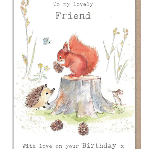 Friend Birthday Card - Squirrel, Hedgehog and Mouse