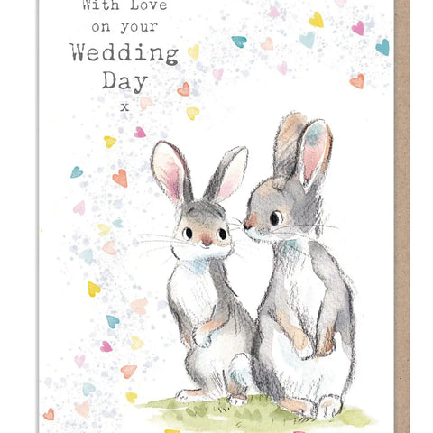 Wedding Card - On Your Wedding Day - Rabbits with Confetti