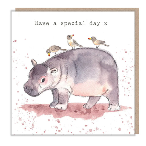 Greeting Card - Have A Special Day - Hippo and Birds