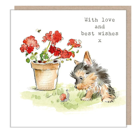 With Love and Best Wishes Card - Yorkie with Snail