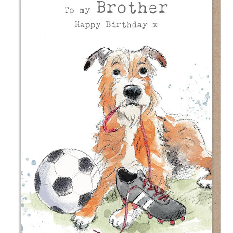 Brother Birthday Card - Dog with Football Boots