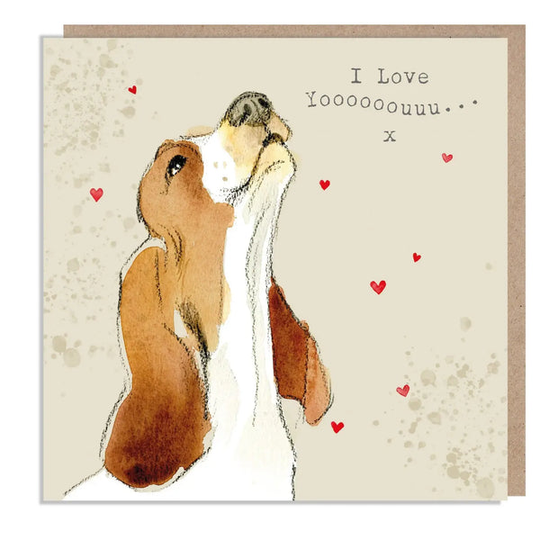 Cute Dog Card - I Love You - Howling Basset