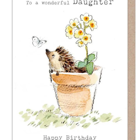 Daughter Birthday Card - Hedgehog in Flower Pot