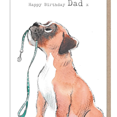 Dad Birthday Card - Boxer Dog with Lead
