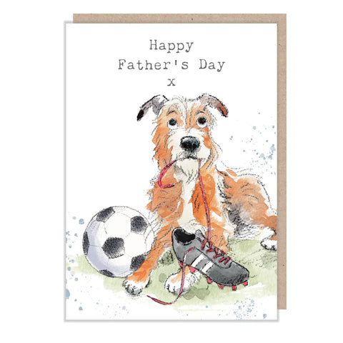 Happy Fathers Day Card - Dog with Football