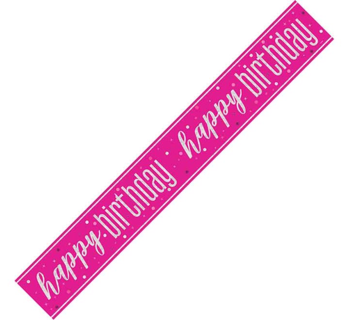 Unique - 9ft Pink Happy Birthday Banner