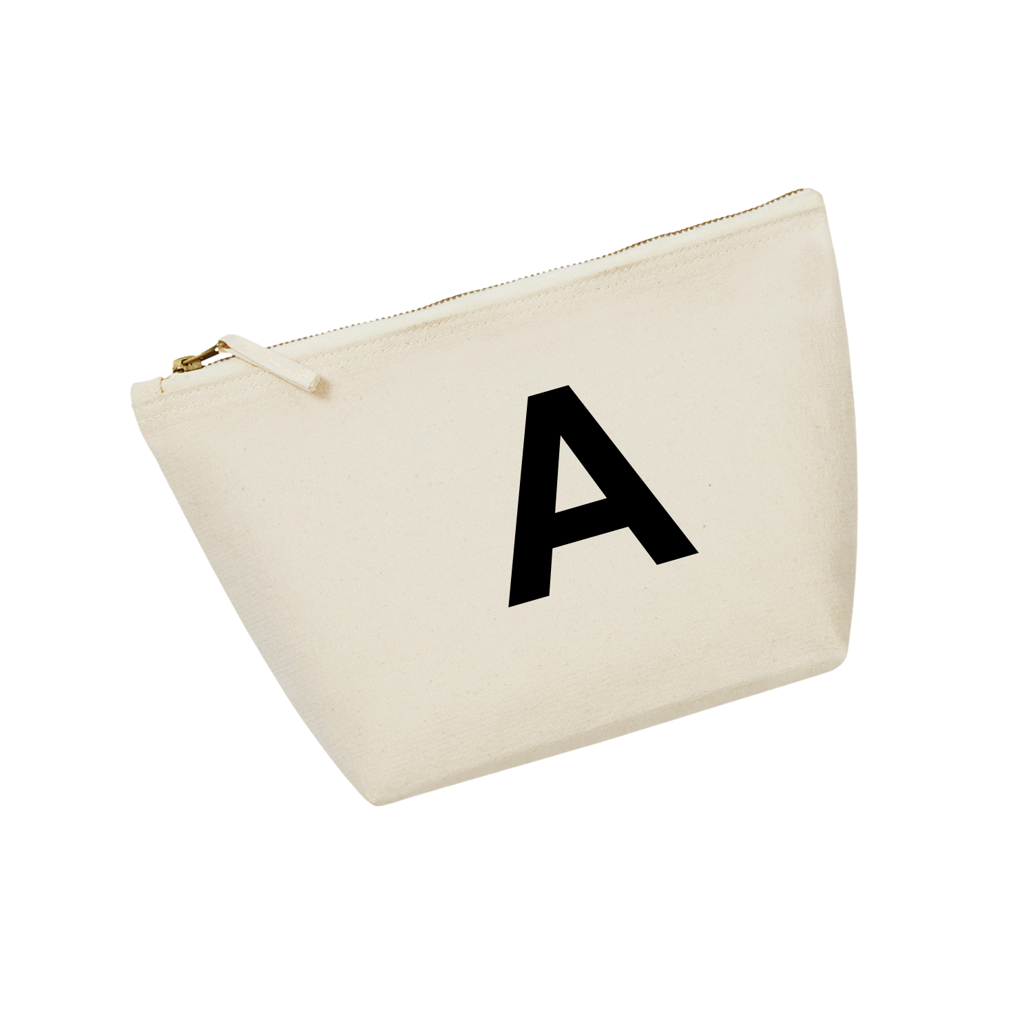 Natural initial canvas accessory pouch with black letter