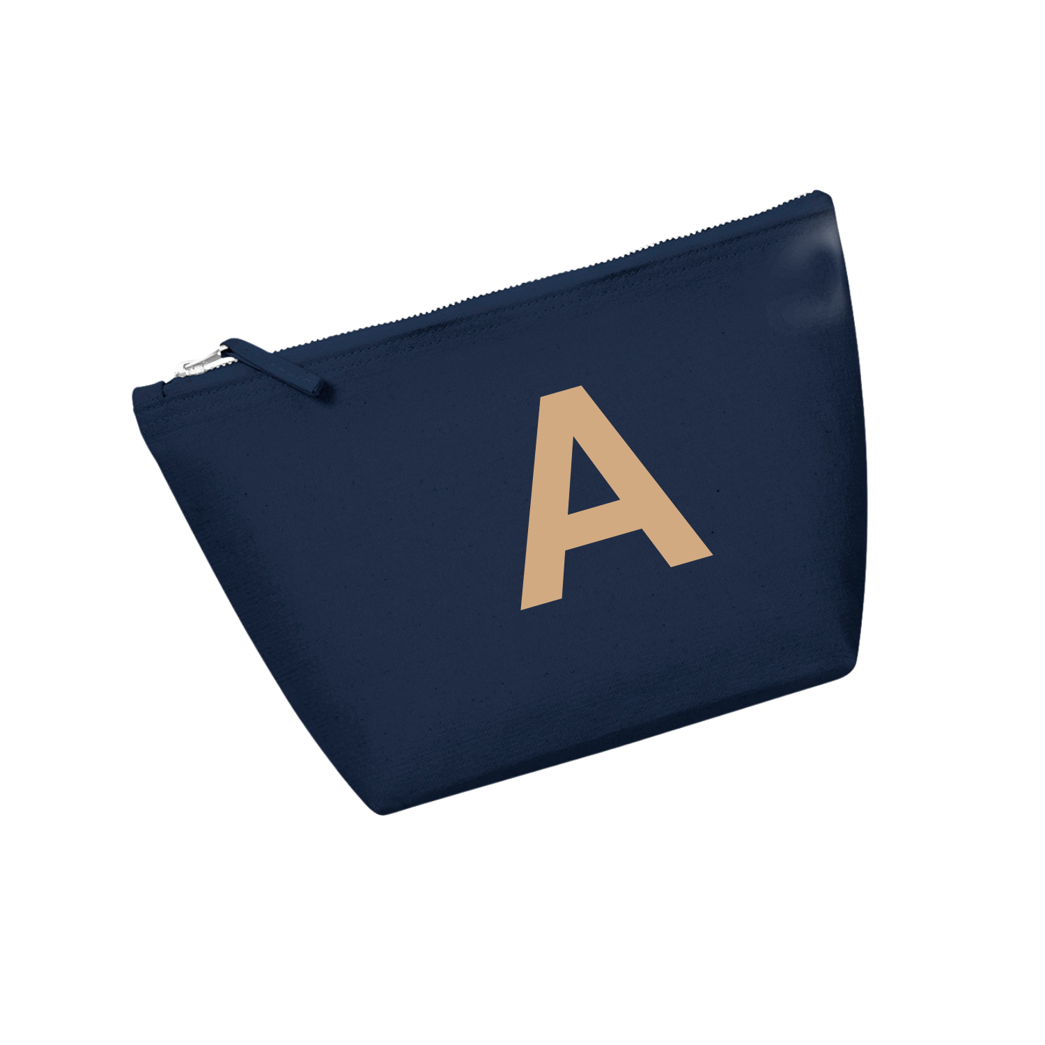 Navy accessory pouch with initial of choice in cookie colour