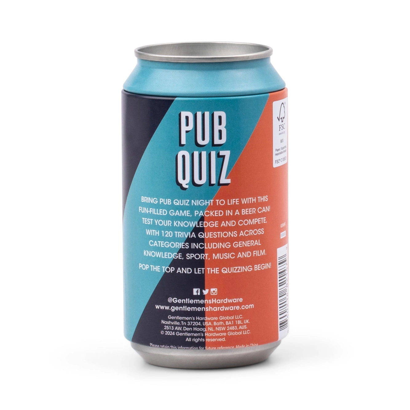 Can of 'Pub Quiz' trivia game by Gentlemen's Hardware