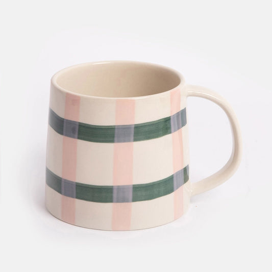 Caroline Gardner Pink / Teal Check Large Mug