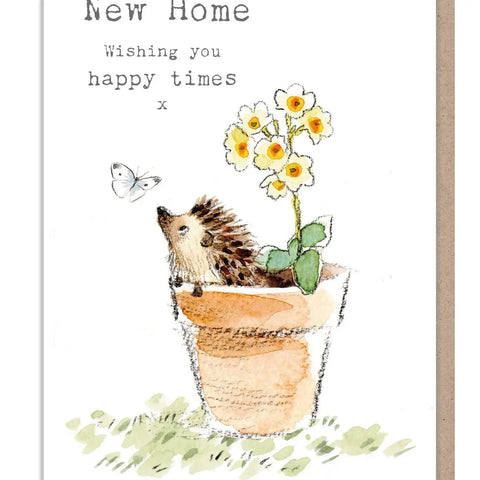 New Home Card - Hedgehog In Flower Pot
