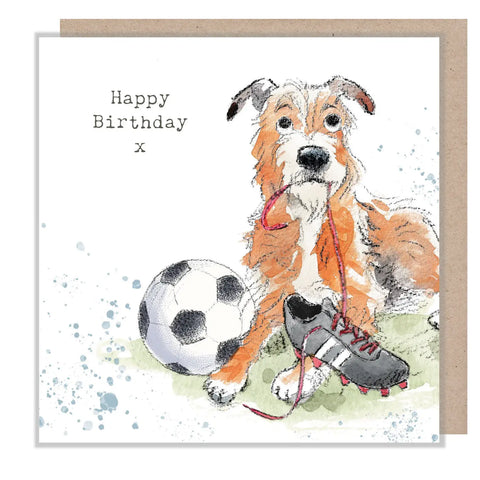 Birthday Card - Happy Birthday - Dog With Football Boots