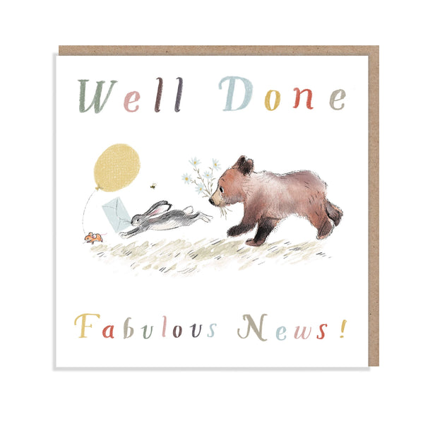 Cute Card - Well Done - Running Bear, Hare and Mouse