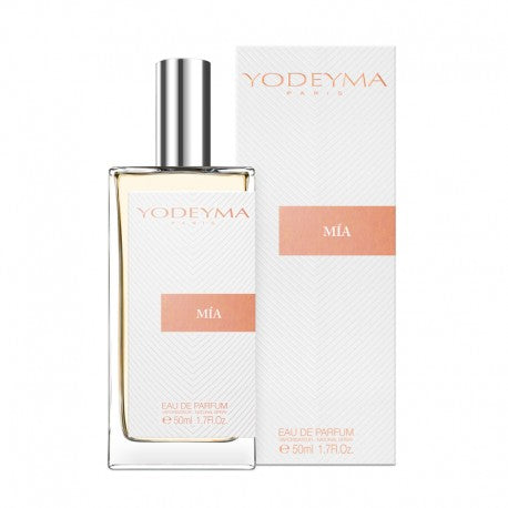 A bottle of Yodeyma Eau de Parfum 50ml with its packaging, the fragrance bname is Mía indicated on the box. a bold, sensual floral-oriental scent that opens with bright mandarin leaf and orange blossom, blooms into an intoxicating heart of jasmine sambac and night-blooming florals, and settles into a warm, enveloping base of bourbon vanilla, sandalwood, and tonka bean. Elegant, addictive, and unapologetically feminine.
Smells like: Addicted by Dior