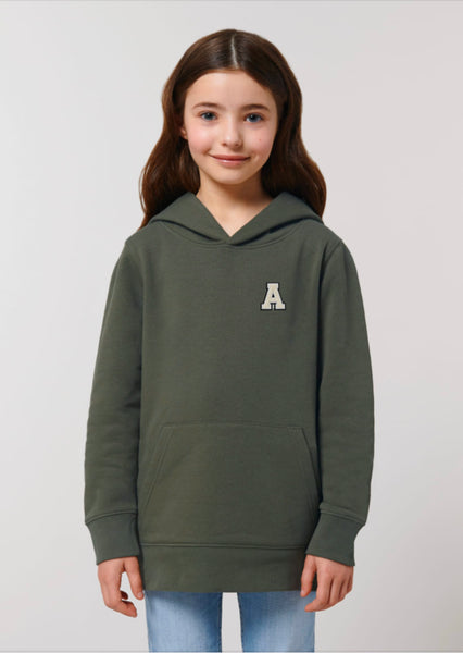 Initial Organic Cotton Unisex Kids Hoodie In Khaki