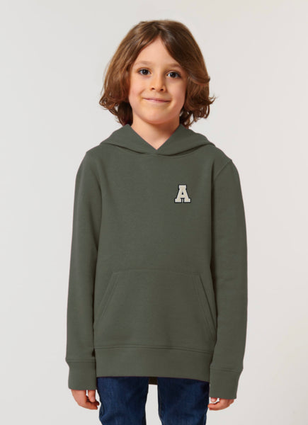 Initial Organic Cotton Unisex Kids Hoodie In Khaki