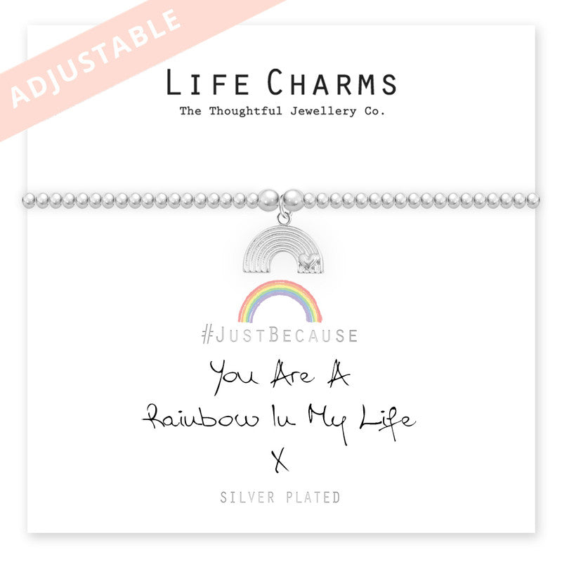 Life Charms adjustable 'you are my rainbow' silver plated bracelet.