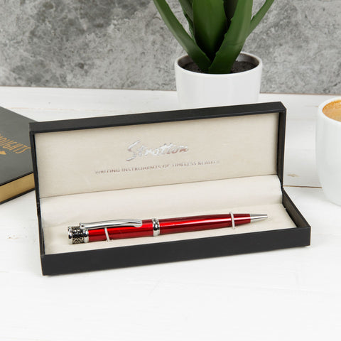 Stratton Ball Point Pen - Red With Etched Pattern On Top