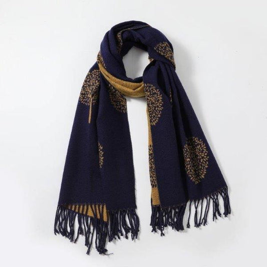Reversible Tree Of Life Scarf - Navy & Mustard