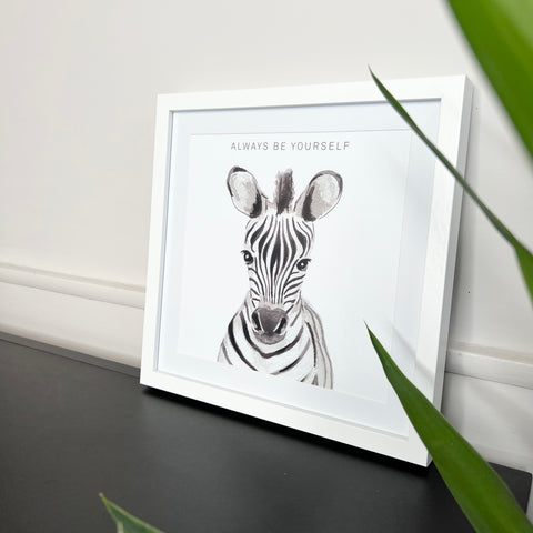 Framed Zebra Print White
