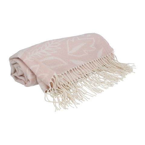 Tassel Throw - Pink & Cream Jaquard Botanical