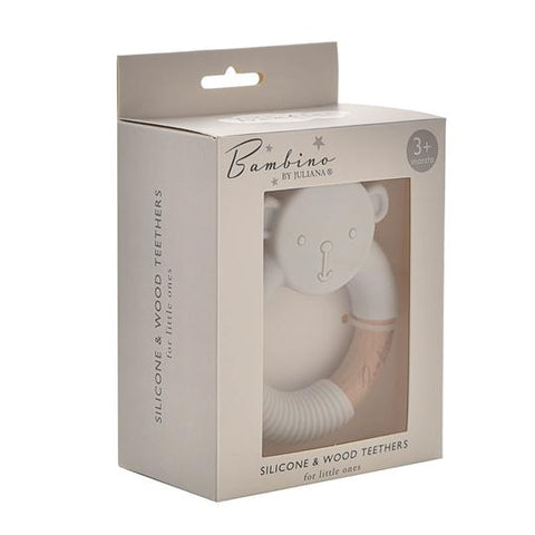 Bambino - Silicone & Wooden Teethers - White Teddy