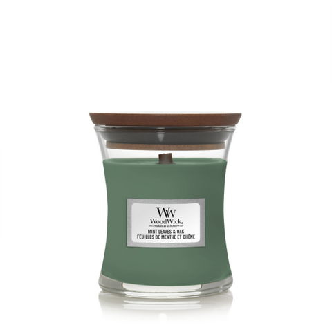 Woodwick - Mini Hourglass candle - Mint Leaves and Oak