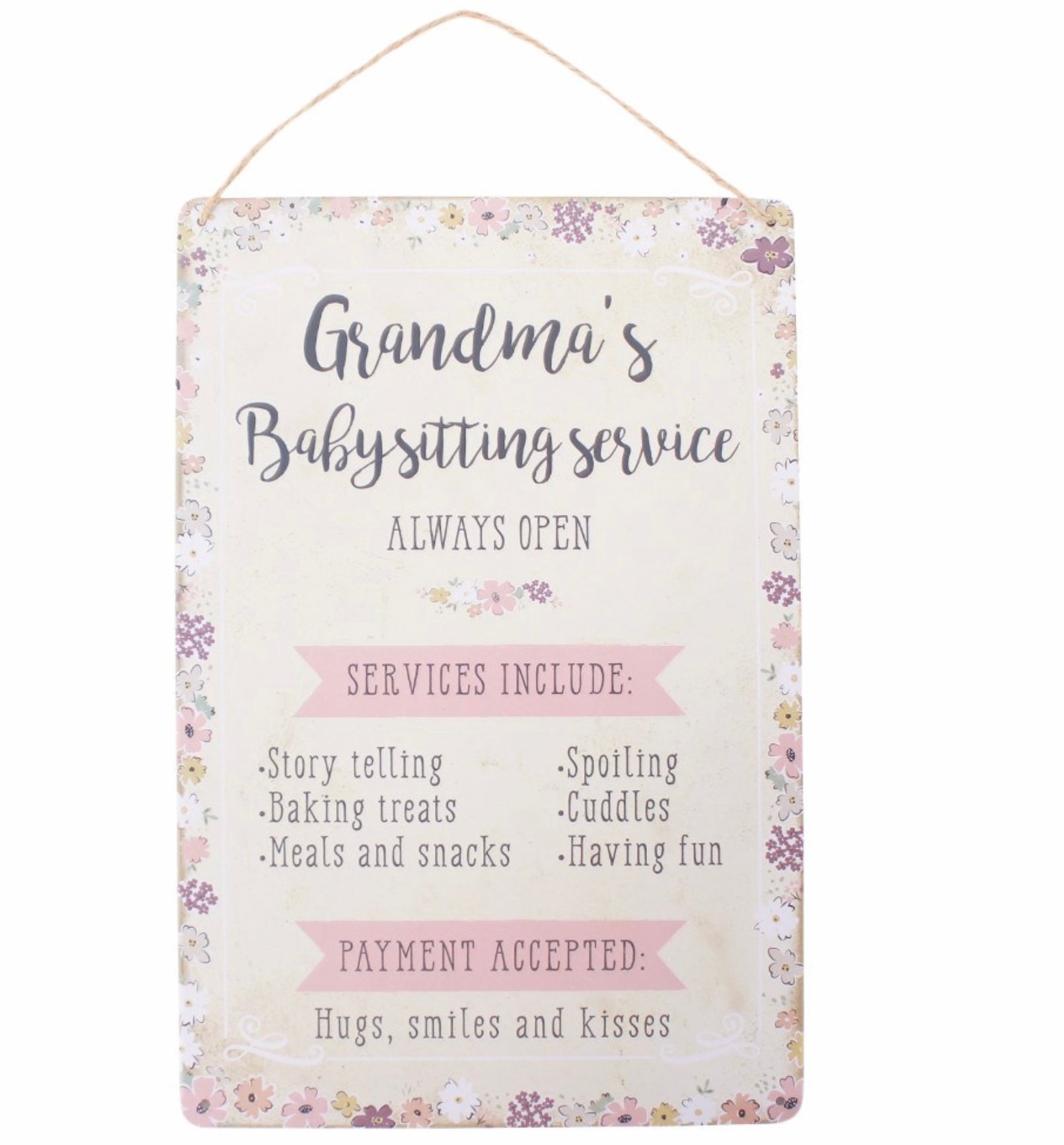 Grandmas Babysitting Hanging Sign