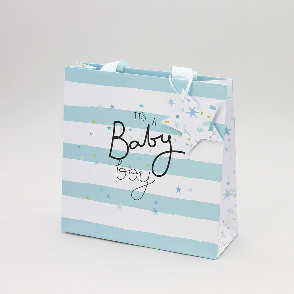 Belly Button Medium Gift Bag Baby Blue Stripe