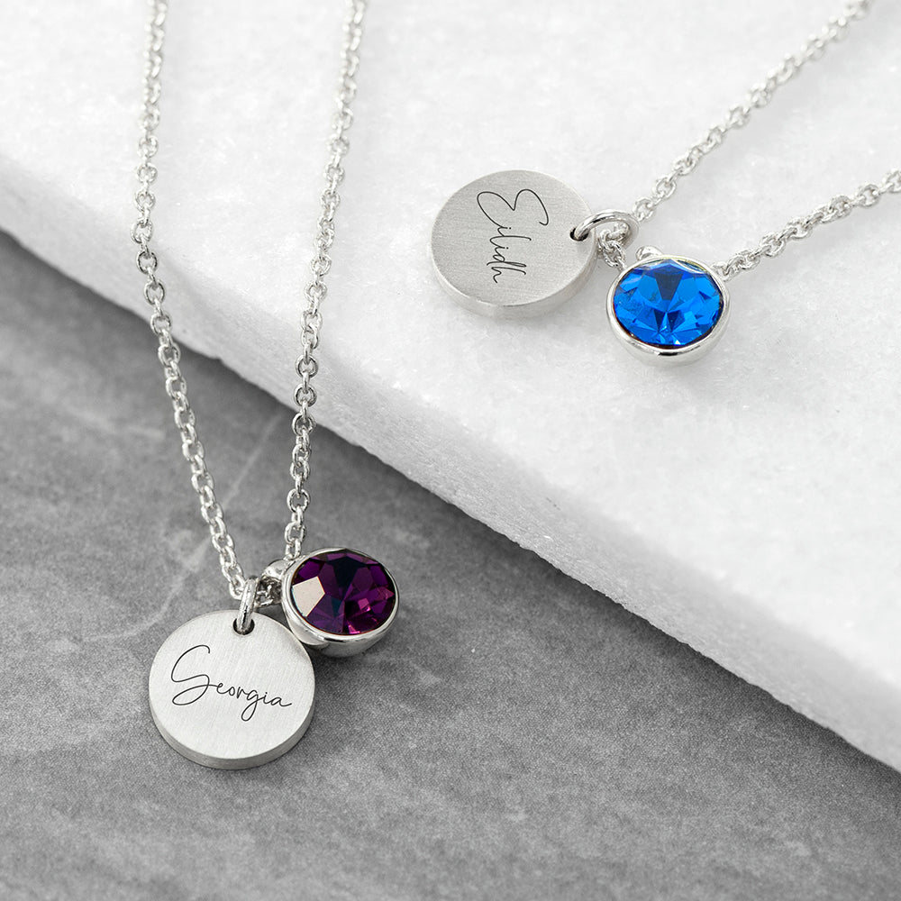 Personalised Silver Birthstone Crystal & Disk