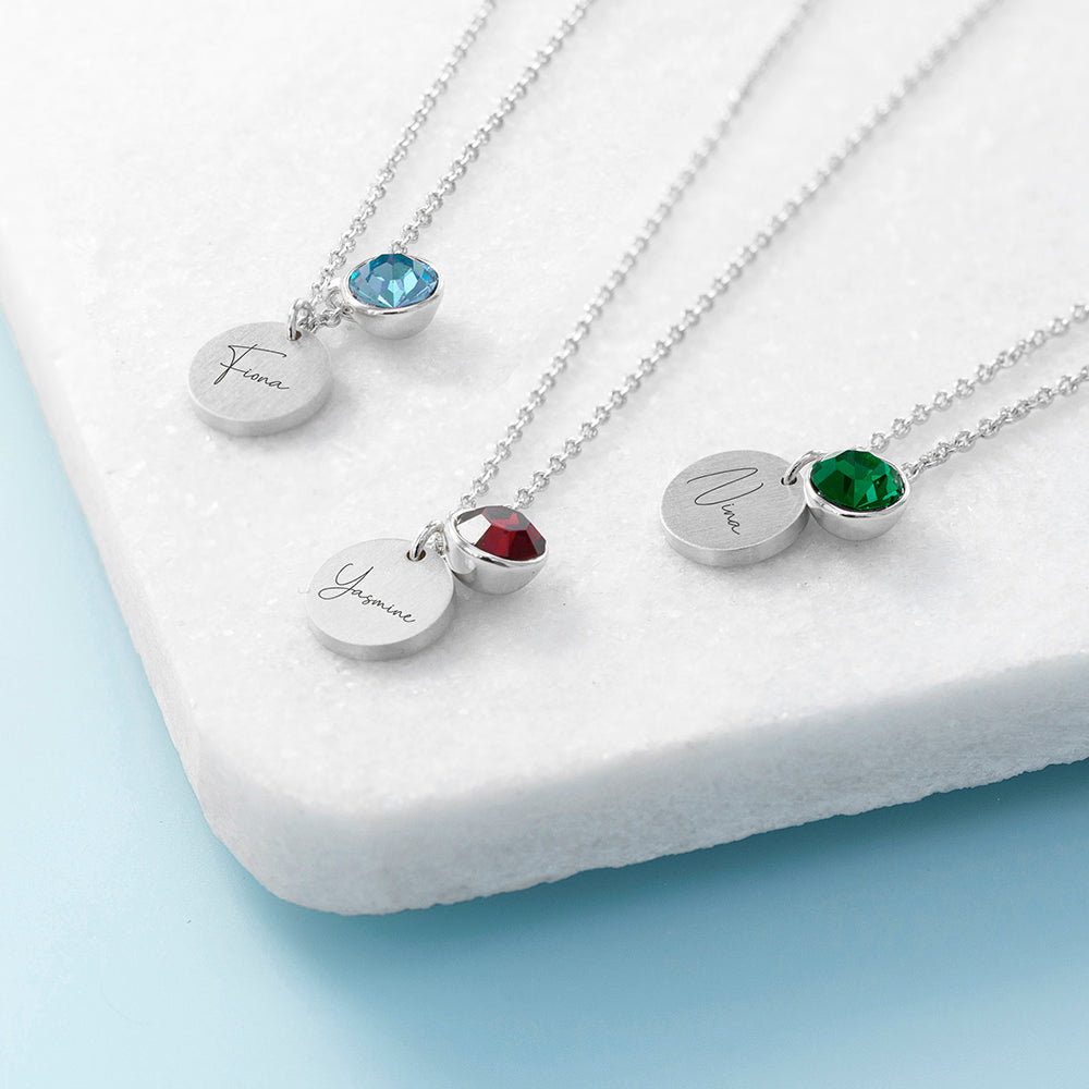Personalised Silver Birthstone Crystal & Disk