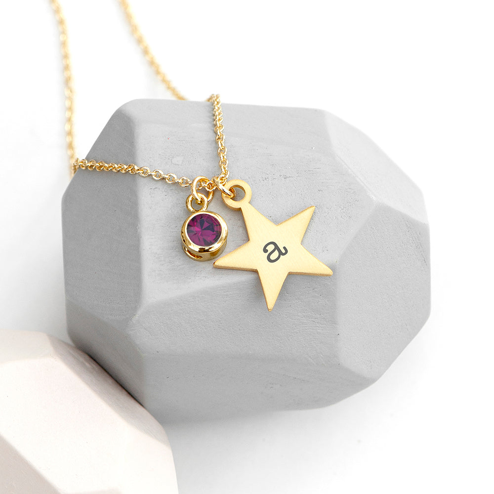 Personalised Gold Star Birthstone Crystal Necklace