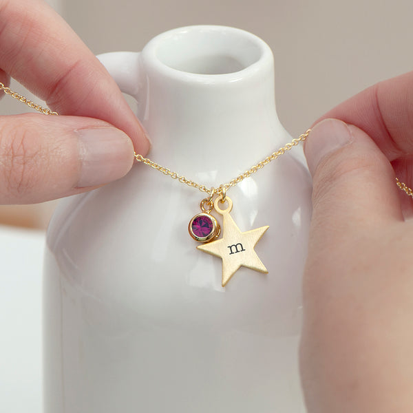 Personalised Gold Star Birthstone Crystal Necklace