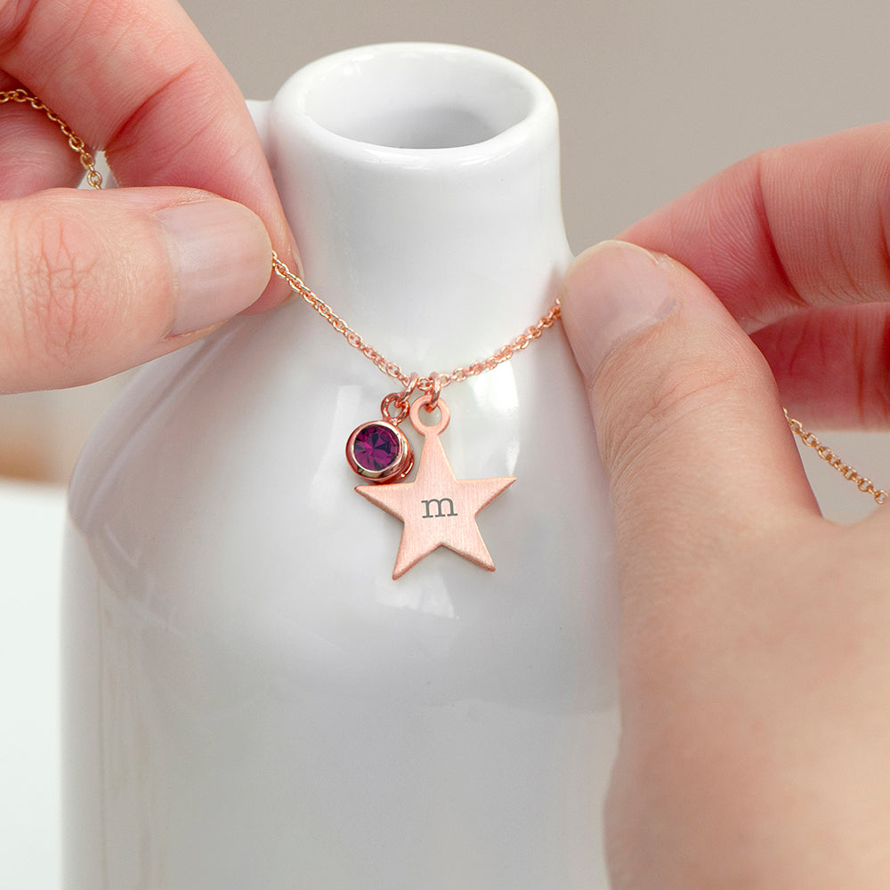 Personalised Rose Gold Star Birthstone Crystal Necklace
