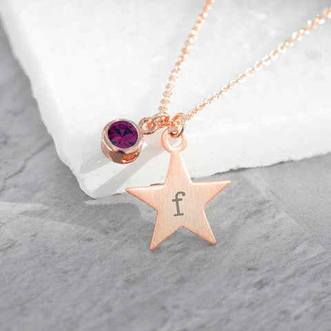 Personalised Rose Gold Star Birthstone Crystal Necklace