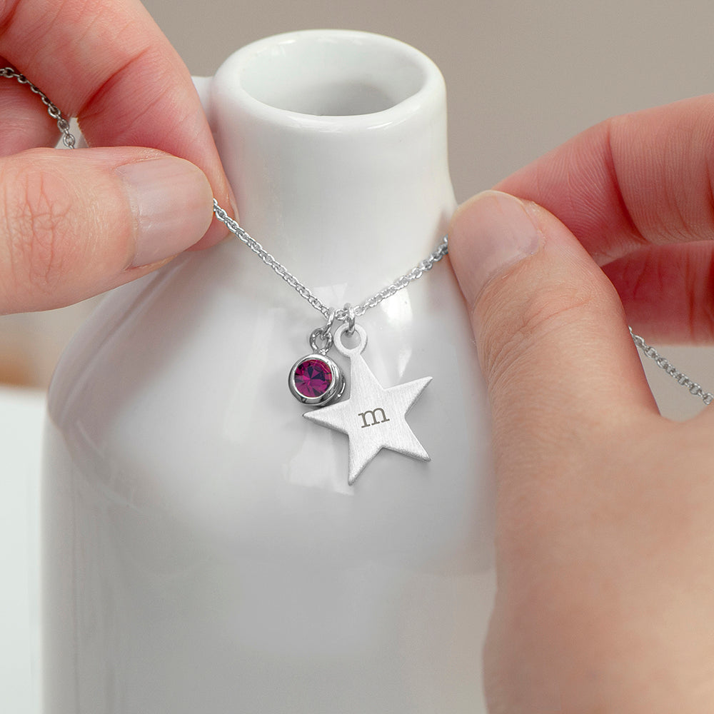 Personalised Silver Star Birthstone Crystal Necklace