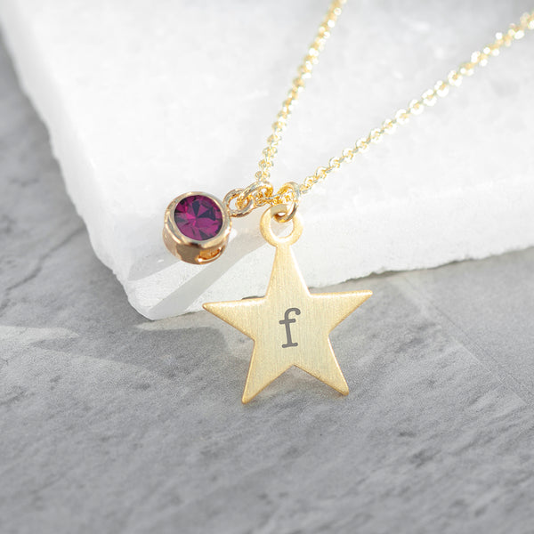 Personalised Gold Star Birthstone Crystal Necklace
