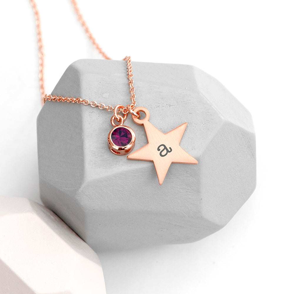 Personalised Rose Gold Star Birthstone Crystal Necklace