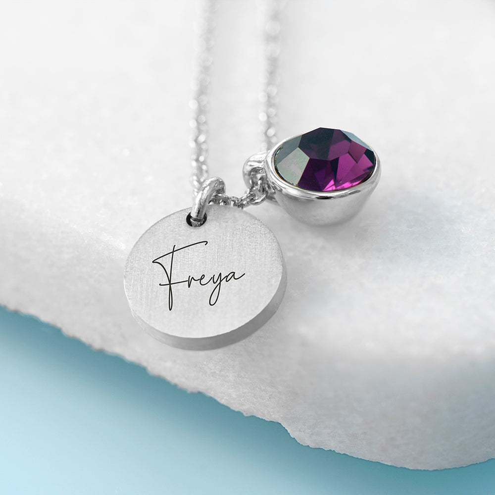 Personalised Silver Birthstone Crystal & Disk
